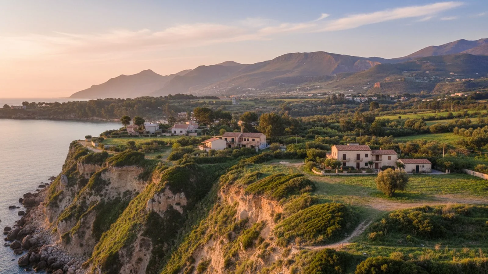 Paesaggio costiero della Sicilia occidentale al tramonto