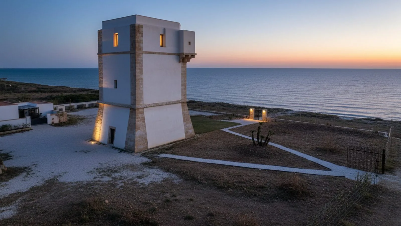 Una torre di avvistamento sulla costa trapanese al tramonto