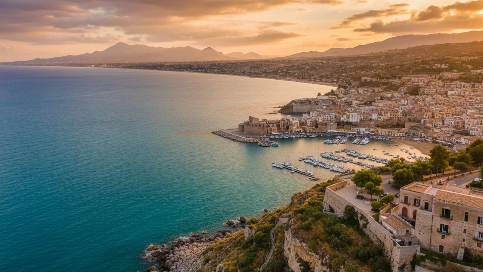Il golfo e la costa della Sicilia occidentale al tramonto